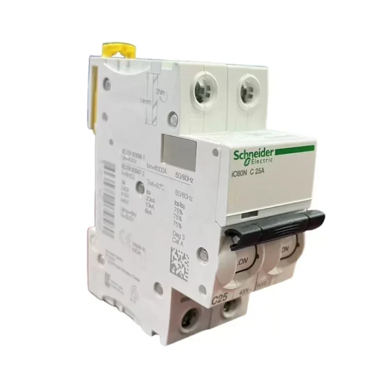 Schneider 25A Miniature Circuit Breaker MCB Acti 9 2-Pole C Curve Circuit Breaker PA66 Material 10ka Breaking Capacity Schneider 25A Miniature Circuit Breaker MCB Acti 9 2-Pole C Curve Circuit Breaker PA66 Material 10ka Breaking Capacity