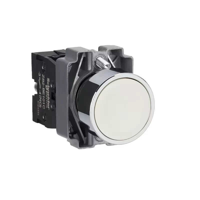 Schneider Complete Push Button Easy Harmony XB2 Metal Flush White 22mm Spring Return Unmarked 1NO XB2BA11C=ZB2BZ101C+ZB2BA1C