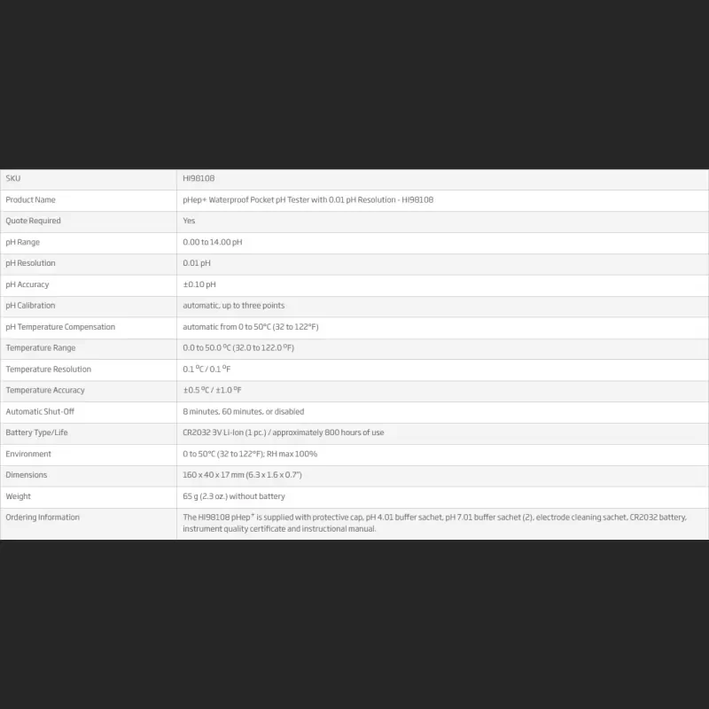 HANNA Hi98108 Pocket PHep and pH Tester HANNA Hi98108 Pocket PHep and pH Tester